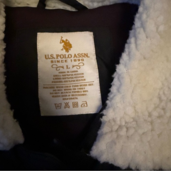 U.S. Polo Assn Quilted Jacket Sherpa Collar Girls L Black Coat - Picture 3 of 6